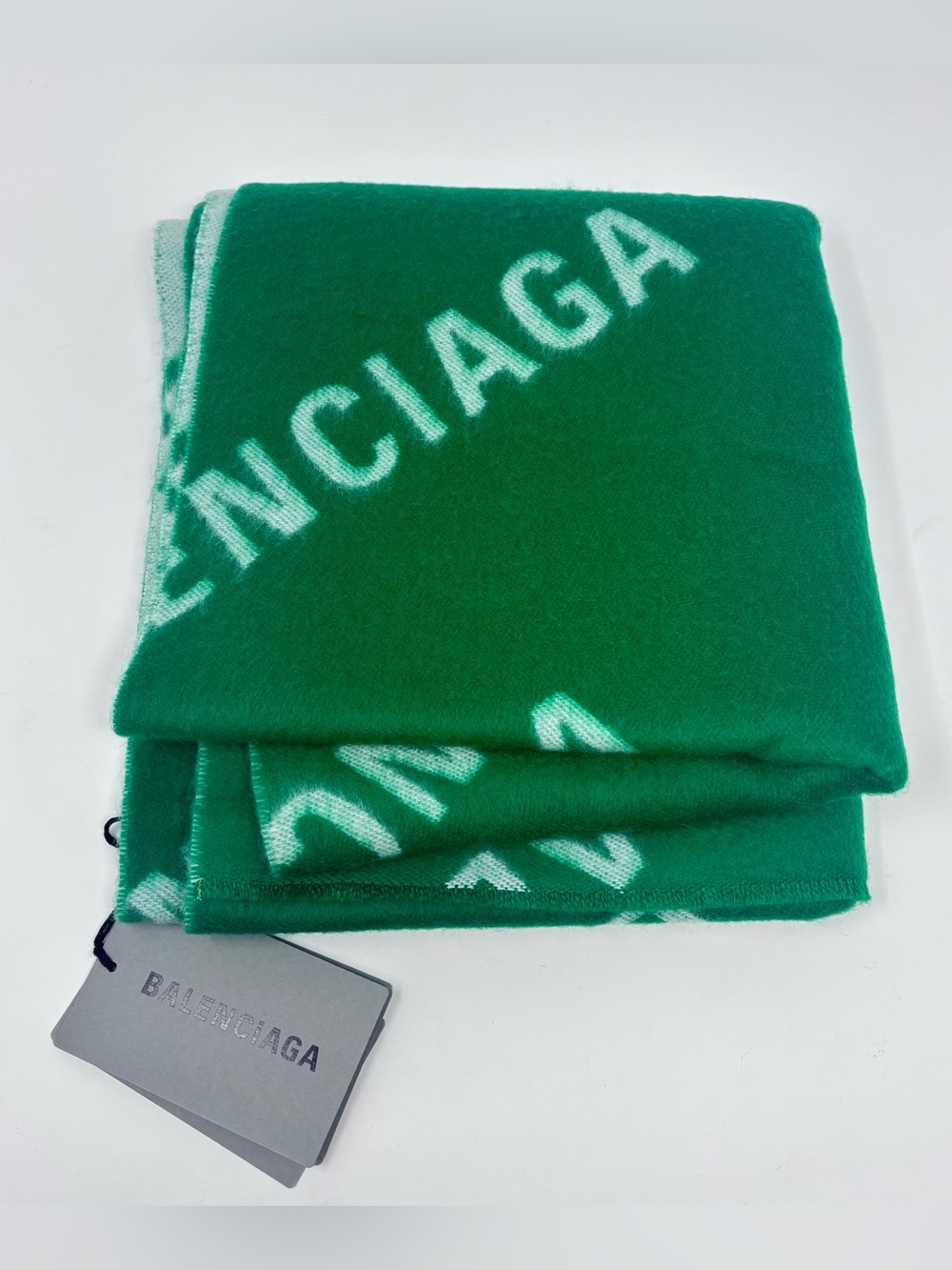 Balenciaga Gucci Green All Over Logo Wool Scarf